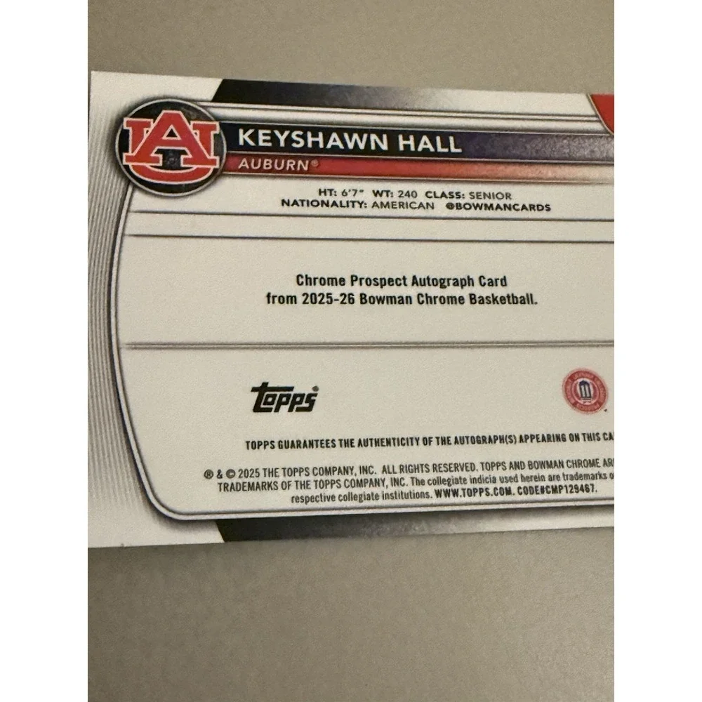 2025-26 Bowman Keyshawn Hall Chrome‎ Auto Green Geometric Refractor 1st #/99